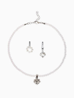 Набор 2 предмета: колье, серьги Трансформеры жемчуг со стразами, белый в серебре