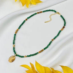 Колье из зеленого Авантюрина и песочной Яшмы 45 см +