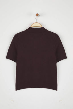 Kahverengi Polo Yaka Premium Iplik / Ozel Iplik Triko Ince Bluz TWOSS25BZ00184