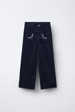 VELVET TROUSERS WITH EMBROIDERED FLOWERS