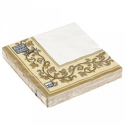 Салфетки бумажные Bouquet Home Collection Classic 33х33см, 3-х слойные, 20 штук в упаковке, 100% целлюлоза, Золотые узоры бежевый фон (Россия)