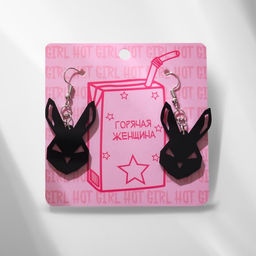 Серьги акрил Хмурая зайка, цвет чёрно-белый в серебре - Queen fair фото 2