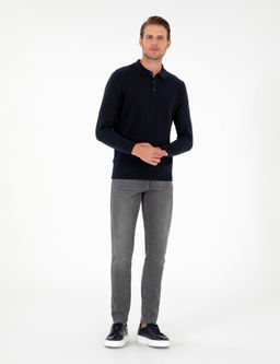 Lacivert Slim Fit D__meli Polo Yaka Triko Kazak