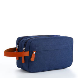 Косметичка дорожная на молнии с ручкой, с отделами, с карманом, синяя