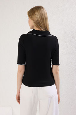 Trendyolmilla Siyah Yaka Detayl? Regular/Normal Kal?p Orme Orme Bluz TWOSS24BZ00194 фото 4