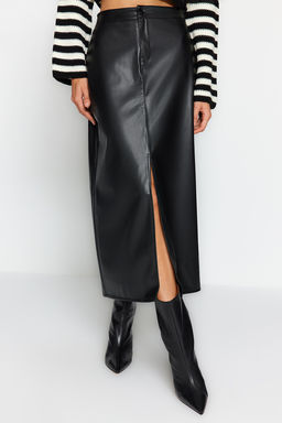 TRENDYOLMILLA Siyah Y?rtmacl? Suni Deri Yuksek Bel Maxi Orme Etek TWOAW24ET00198  фото 4