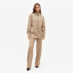 Костюм женский (рубашка, брюки) MINAKU: Casual Collection, бежевый, размер 48