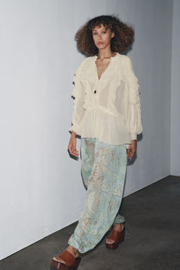 ZW COLLECTION LACE RUFFLE BLOUSE - Zara фото 13