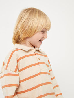 Polo Yaka Uzun Kollu ?izgili Erkek Bebek Sweatshirt