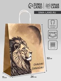 Цена за 2 шт. Пакет подарочный крафт «Самому сильному» 26×11×32 См