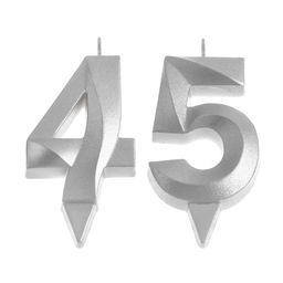 Свеча в торт юбилейная Грань (набор 2 в 1), цифра 45 / 54, серебряный металлик, 6,5 см - Страна карнавалия фото 3