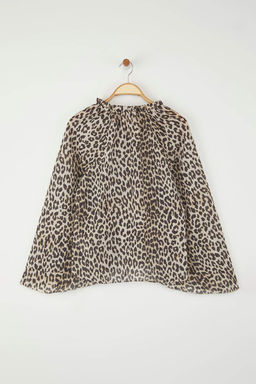 Cok Renkli Volan Kollu Leopar Desenli Dokuma Bluz TWOAW26BZ00054