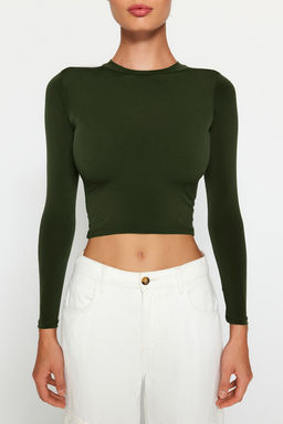 Trendyolmilla Bordo Dik Yaka Fitted/Vucuda Oturan Uzun Kol Buzgulu Esnek Orme Bluz TWOAW23EL01391  фото 2