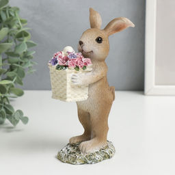Фигурка полистоун Зайчик с корзиной цветов, 15?7?8 см