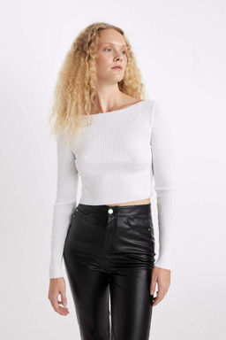 Облегающий свитер с вырезом лодочка - Defacto фото 3