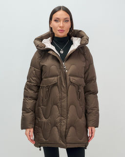 Куртка зимняя женская с капюшоном модная темно-коричневого цвета 7653TK Бренд: Visdeer  фото 2