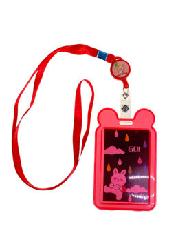 Бейдж для пропуска с рулеткой и лентой, цвет красный