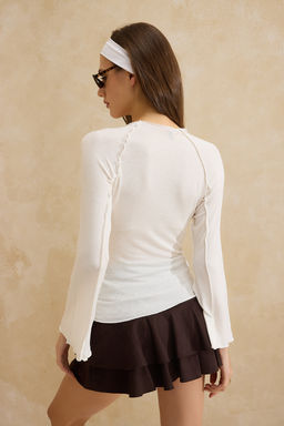 Kahverengi Fitted/Vucuda Oturan Dik Yaka Nervurlu Premium Yumusak Orme Bluz TWOSS26BZ00241 - Trendyolmilla фото 4