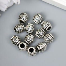 Цена за 12 шт. Бусина для творчества металл «Пузатая с узорами» серебро, 0.8×0.8 см