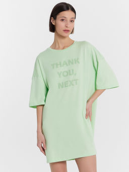 Туника домашняя женская салатовая с принтом Thank you, next свежая мята +печать 512079 - Mark formelle фото 3