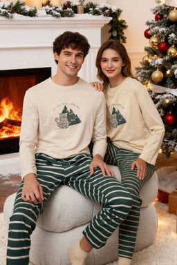 TRENDYOL MAN Bej Cizgili Regular Fit Couple Y?lbas? Orme Pijama Tak?m? TMNAW25PT00045 - Trendyolmilla фото 17