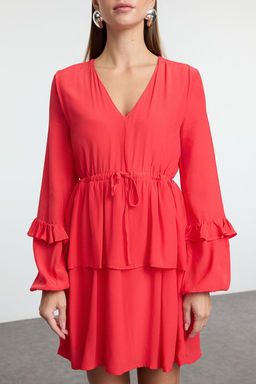 K?rm?z? More Sustainable Duz Kesim Genis Kal?p Mini Dokuma Elbise TWOAW25EL00564 - Trendyolmilla фото 3