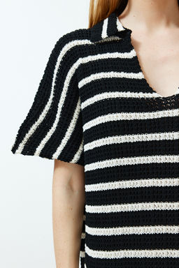 Siyah Mini Cizgili Polo Yaka Elbise TWOSS24EL00824 - Trendyolmilla фото 7