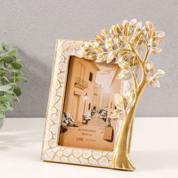 Фоторамка полистоун 10х15 см "Дерево" белая с золотой патиной 18х2х23 см