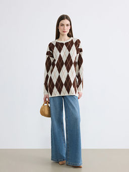 Bisiklet Yaka Baklava Desenli Kad?n Triko Kazak