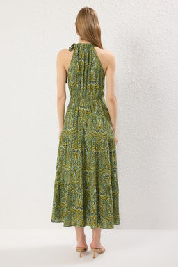 TRENDYOLMILLA Lacivert Cicekli Duz Kesim Volanl? Maxi Dokuma Elbise TWOSS25EL00564  фото 8