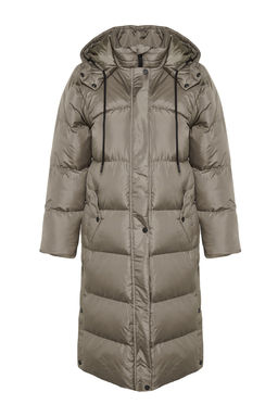 TRENDYOLMILLA Ekru Regular Kapusonlu Yandan C?t C?t Detayl? Su Itici Uzun Sisme Mont TWOAW24MO00104  фото 6