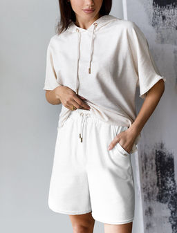 VILATTE / Шорты из тончайшего футера на резинке и отделкой с открытыми срезами  фото 4