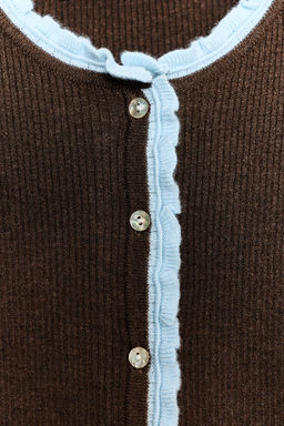 SHORT SLEEVE CONTRAST KNIT CARDIGAN - Zara фото 7