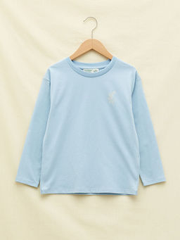 Bisiklet Yaka Bask?l? Uzun Kollu K?z ?ocuk Ti??rt