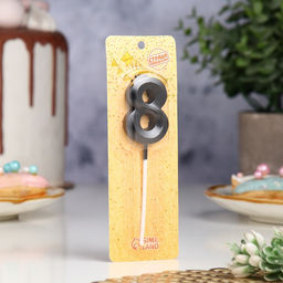 Свеча в торт на шпажке «Цифра 8», черная, 5 см