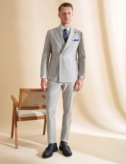 Gri Extra Slim Fit Kruvaze Tak_m Elbise