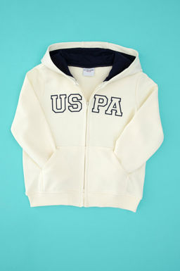Erkek _ocuk Krem Fermuarl_ Kap__onlu Sweatshirt