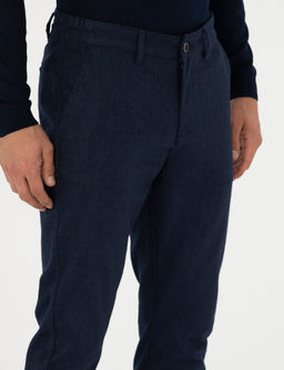 Lacivert Slim Fit Beli Lastikli Kanvas Pantolon