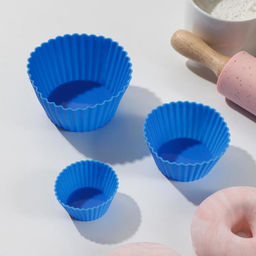 Набор форм для выпечки Доляна Риб. Круг, силикон, 3 шт, 9?4 см, 7?3,5 см, 5?2,5 см, цвет голубой