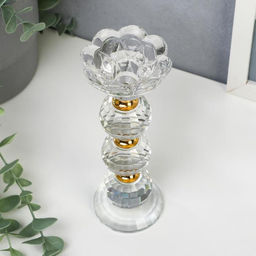 Стеклянный подсвечник на 1 свечу «Цветочек с тремя шарами», 18×7×7 см