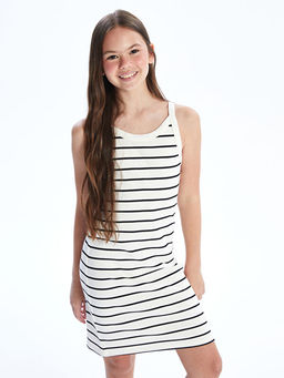 Bisiklet Yaka ?izgili K?z ?ocuk Elbise