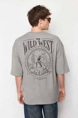 TRENDYOL MAN Siyah Oversize/Genis Kesim %100 Pamuklu S?rt Bask?l? T-Shirt TMNSS24TS00003 - Trendyolmilla фото 2