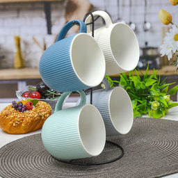 Набор кружек 4 шт 380мл керамика на мет.подставке арт. 202378