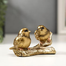 Фигурка полистоун «Два золотых воробышка на ветке», 6.5×11×5.5 см