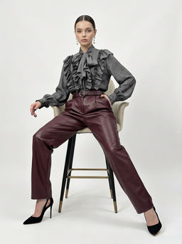 Блузка с рюшами и воротником-завязка OD-988-1 графит