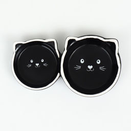 Миска для кошек керамическая Пижон "Кошачье семейство" 40/60 мл, двойная 19 х 10,5 х 3,5 см, чёрно-белая