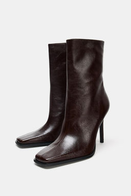 LIMITED EDITION LEATHER ANKLE BOOTS WITH SQUARE TOES - Zara фото 16
