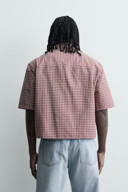 CAMISA CROPPED FIT CUADROS / Rojo oscuro - Zara фото 3