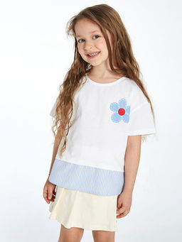 Bisiklet Yaka ?i?ekli K?z ?ocuk Ti??rt