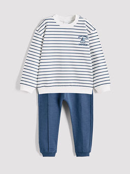 Erkek Bebek ?izgili Sweatshirt ve E?ofman Alt?